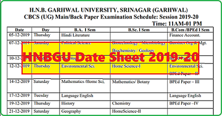 HNBGU Date Sheet 2019-20, Garhwal University Ba B.Sc B.Com 1st 3rd 5th Sem Time Table 2019-20 Pdf