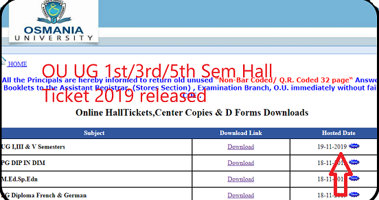 Osmania University Hall Ticket 2019 Download OU BA B.Com B.Sc BBA 1st ...