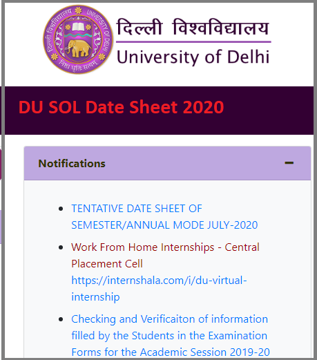 DU SOL Date sheet 2020