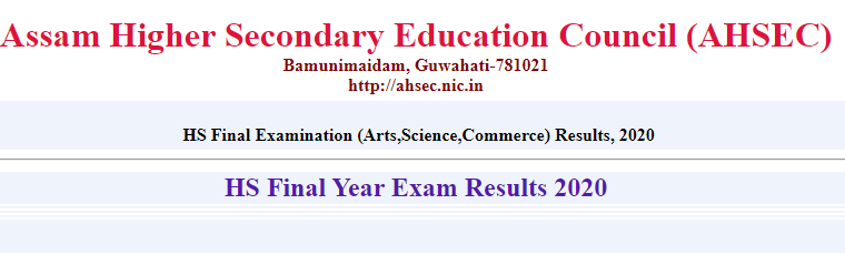 resultsassam.nic.in HS final year result 2020 