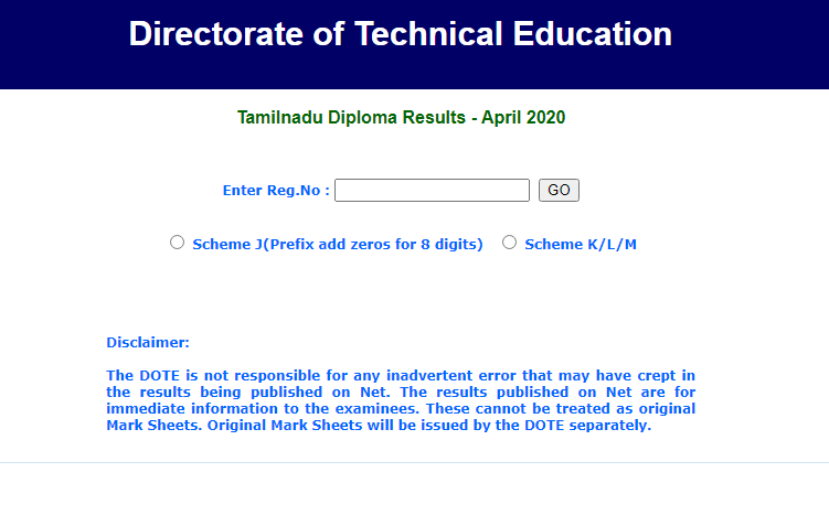TNDTE Diploma April result 2020
