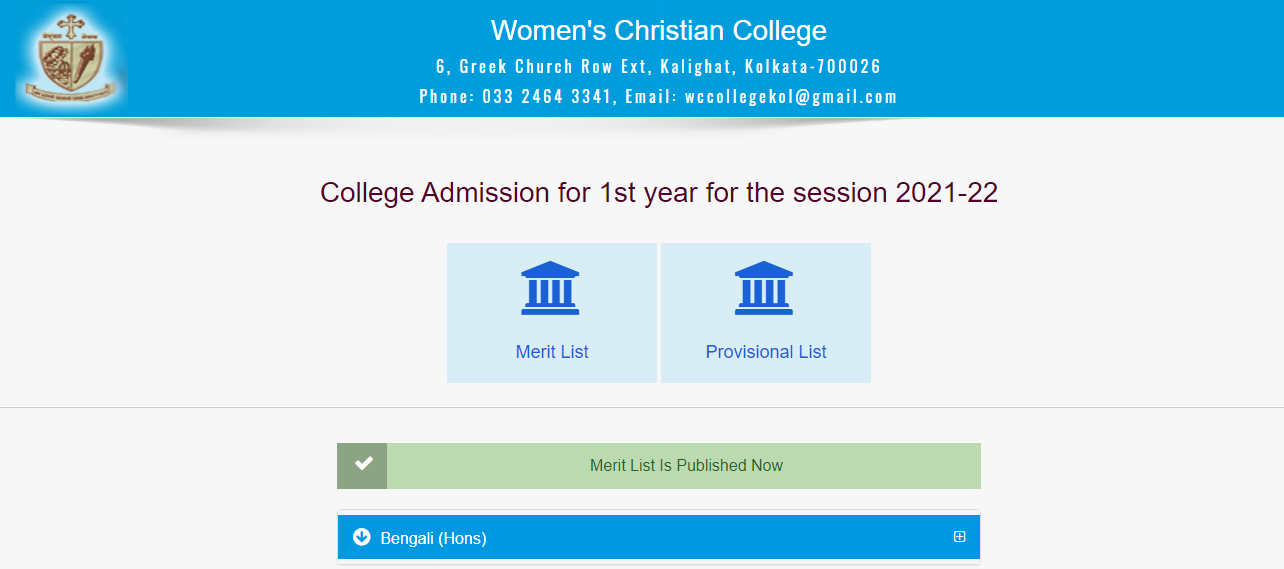 Women’s Christian College Merit List 2022 (OUT) BA, B.COm, B.Sc(Hons ...