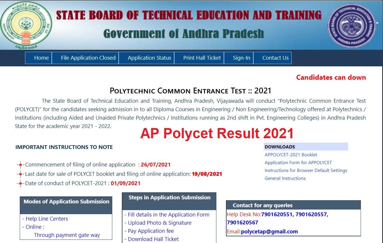 polycetap.nic.in Manabadi AP Polycet Result 2021 (Result Link) Rank Card