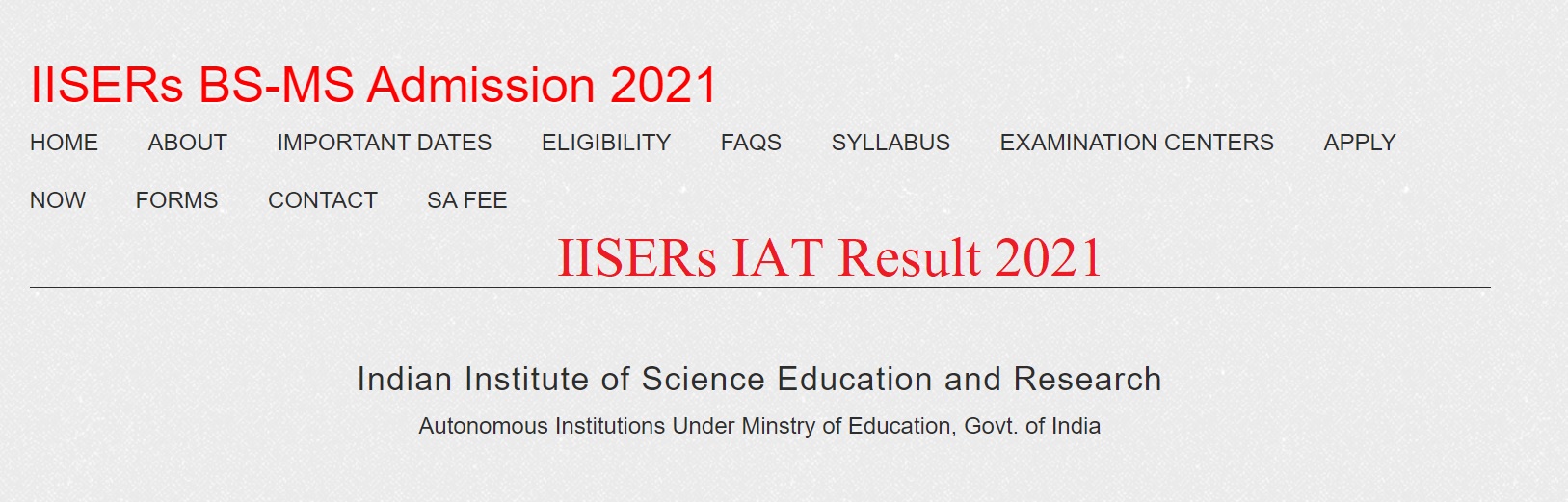 IISER IAT Result 2021 iiseradmission in Check IISER IAT Cut Off Marks