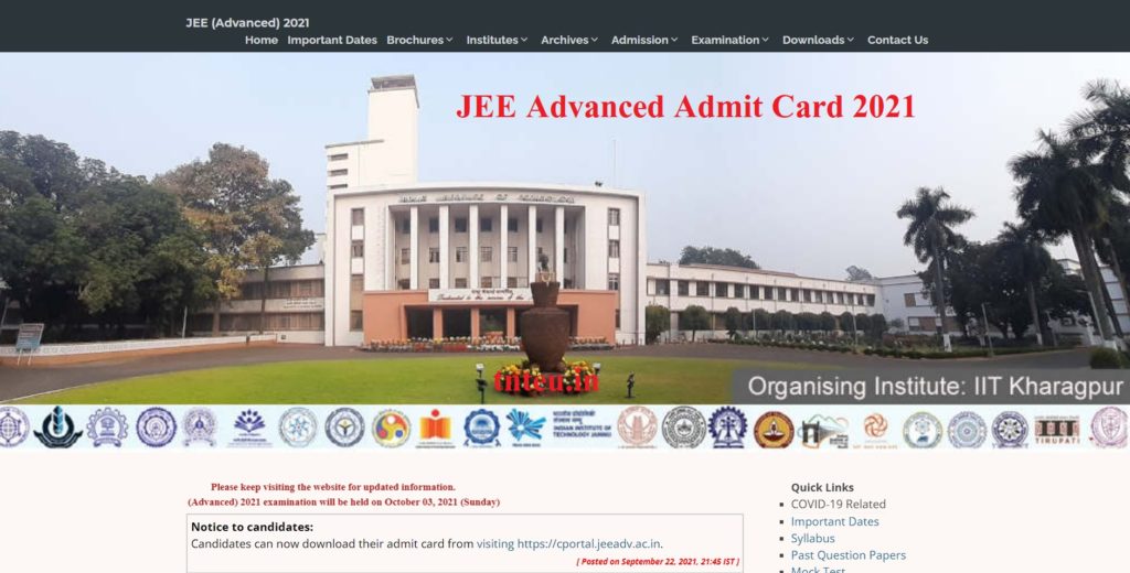 JEE Advanced Admit Card 2021