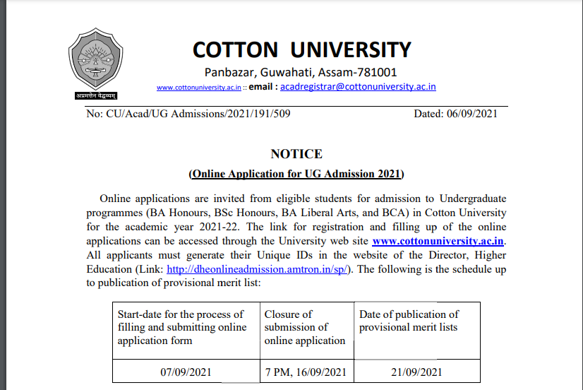 Cotton University UG Merit List
