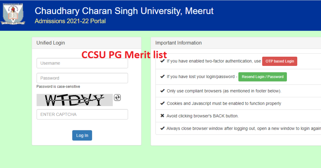 CCSU PG Merit list 2021
