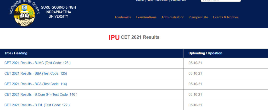 Ipu Cet B Com a B Ed Results 21 Download Ggsipu Cet Merit List Roll Number Wise Pdf Ipu Ac In Tnteu News