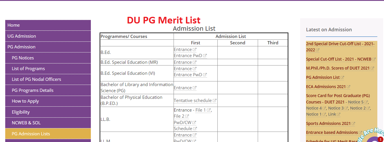 DU PG 1st Merit List 2022 Pdf (soon) Admission.uod.ac.in 3rd Phase MA M ...