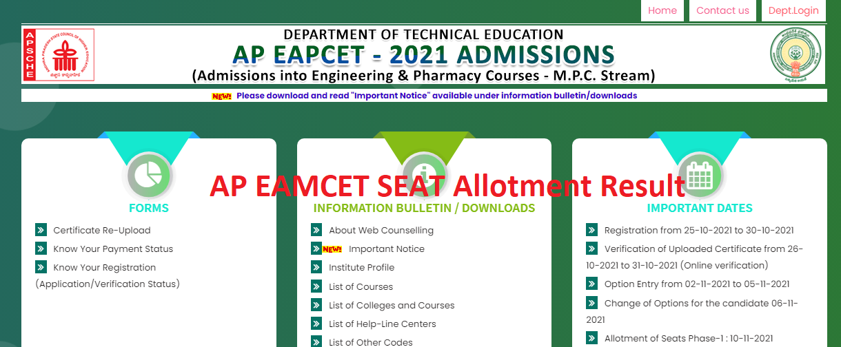 AP EAMCET Seat Allotment College wise Result 2023(today) eapcetsche