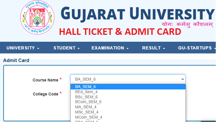 Gujarat University Hall Ticket 2021 Sem 5