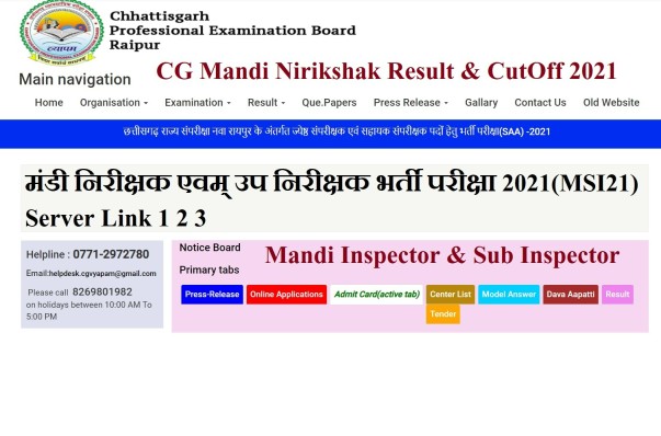 CG Vyapam Mandi Nirikshak Result 2021