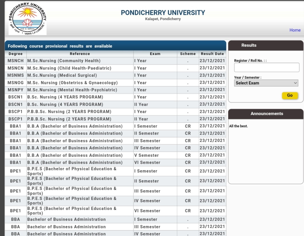 Pondicherry University Results UG PG Degree Results Marksheet Pondiuni Edu In TNTEU News