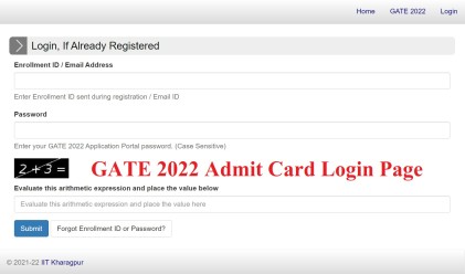 GATE Admit Card 2022 Login Link