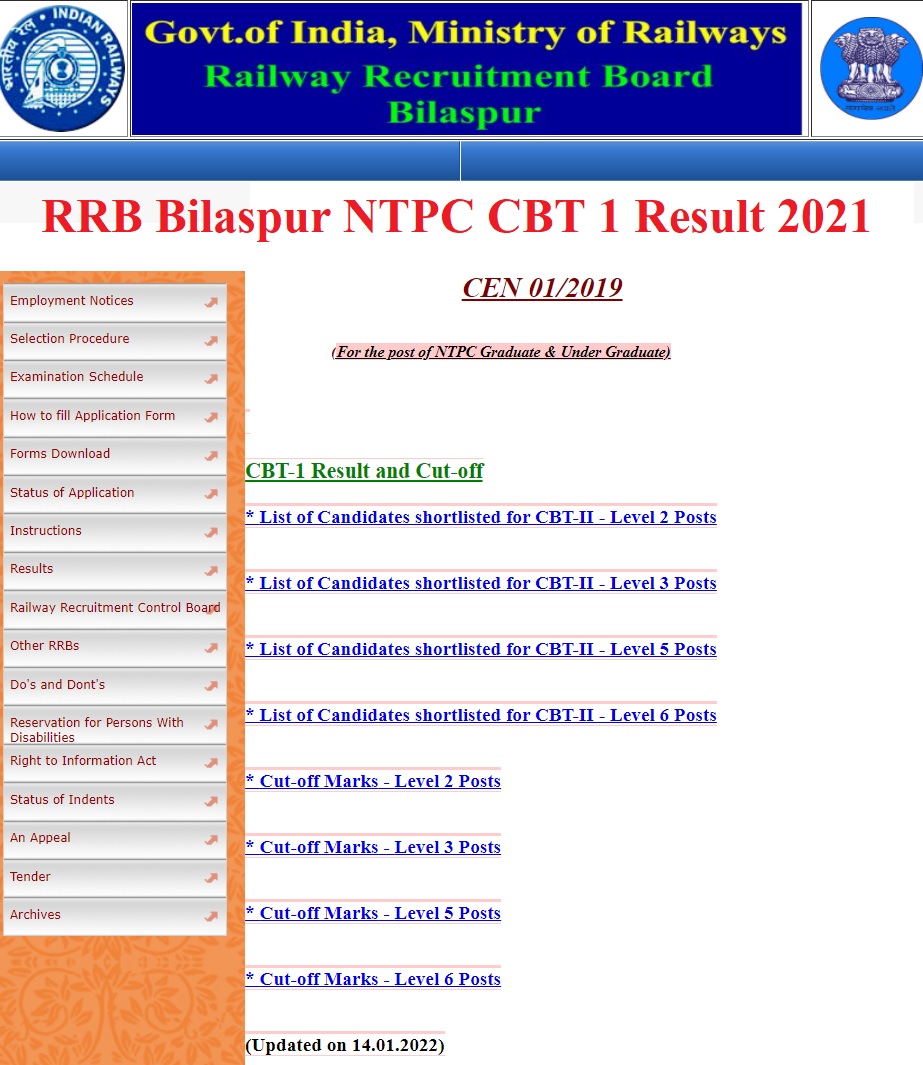 Rrb Bilaspur Ntpc Cbt Result Released Cut Off