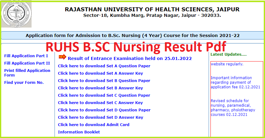 RUHS B.SC Nursing Result 2022 pdf