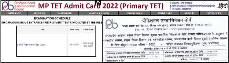 MP TET Admit Card 2021-2022