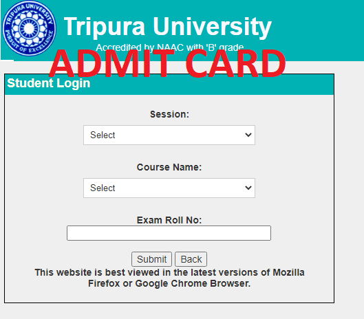 Tripura University Admit Card 2022