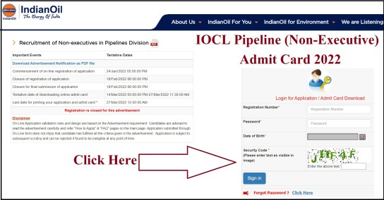 IOCL Pipeline Division Admit Card 2022
