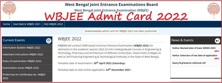 WBJEE Admit Card 2022