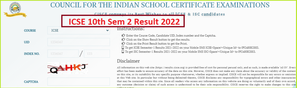 ICSE Class 10th Semester 2 Result 2022 Link