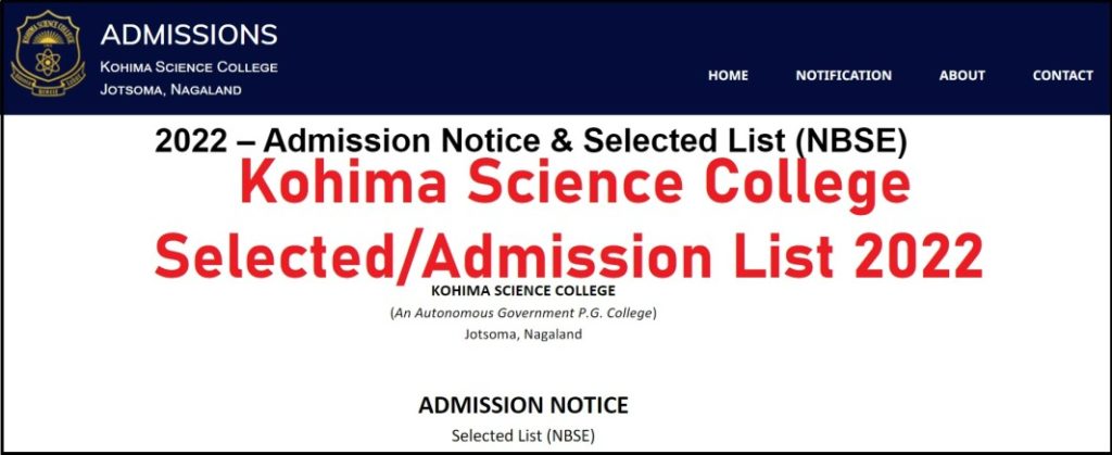 Kohima Science College Selection List 2022 