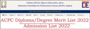 ACPC Merit List 2023 PDF (OUT) Diploma/Degree D To D Provisional List