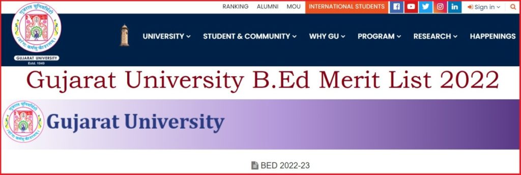 Gujarat University B.Ed Merit List 2022