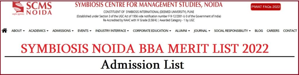 SYMBIOSIS Noida BBA First Merit List 2022
