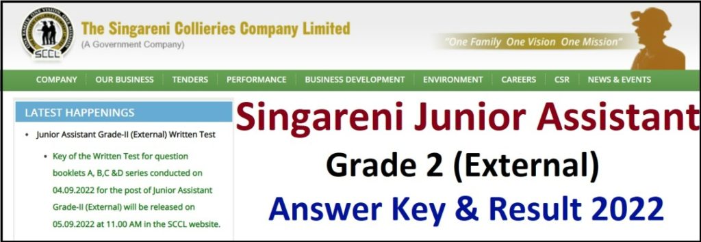 SCCL Junior Assistant Answer Key 2022