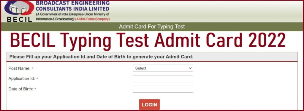 BECIL Typing Test Admit Card 2022 Login Link