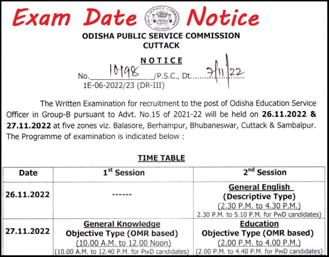 OPSC OES Exam Date 2022