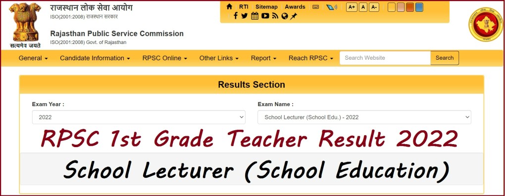 RPSC 1st Grade Teacher Result 2022