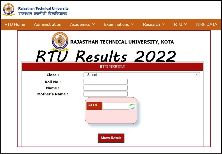 esuvidha RTU Result 2022