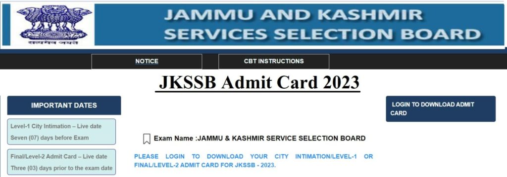 JKSSB Admit Card 2023