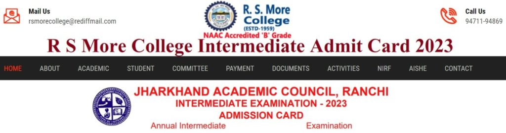 RS More College Admit Card 2023