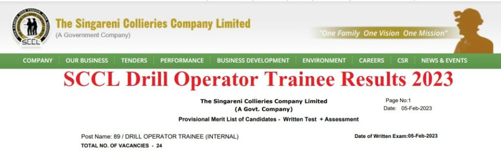 SCCL Drill Operator Result 2023