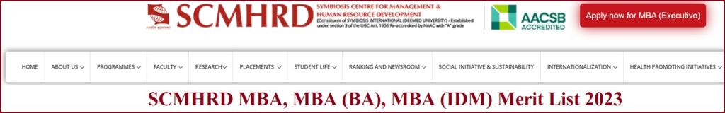 SCMHRD MBA Merit List 2023