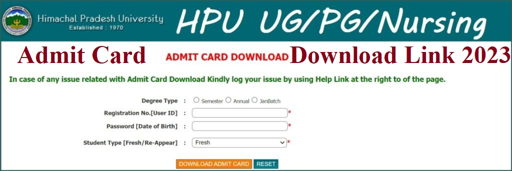 HPU UG/PG/Nursing Admit Card 2023
